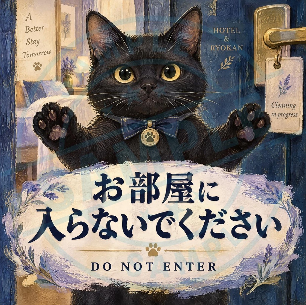 【黒猫 SIGNATURE】お部屋に入らないでください（DO NOT ENTER） ホテル・客室用ドアステッカー