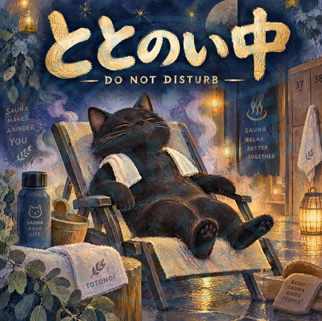 【黒猫 SIGNATURE】ととのい中（DO NOT DISTURB） サウナ・外気浴・ととのいステッカー