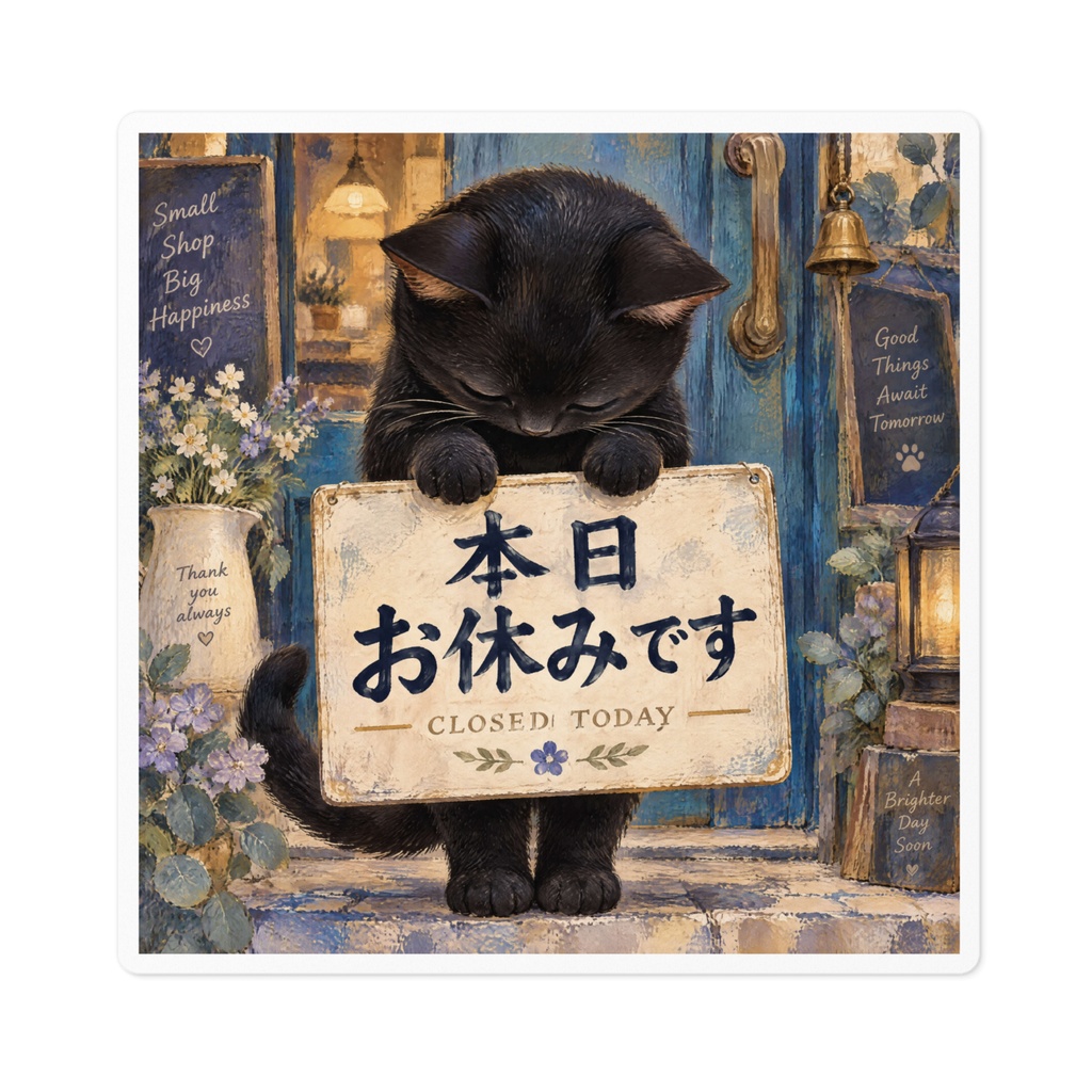 【黒猫 SIGNATURE】本日お休みです(CLOSED TODAY) 店舗・定休日・休業用看板ステッカー