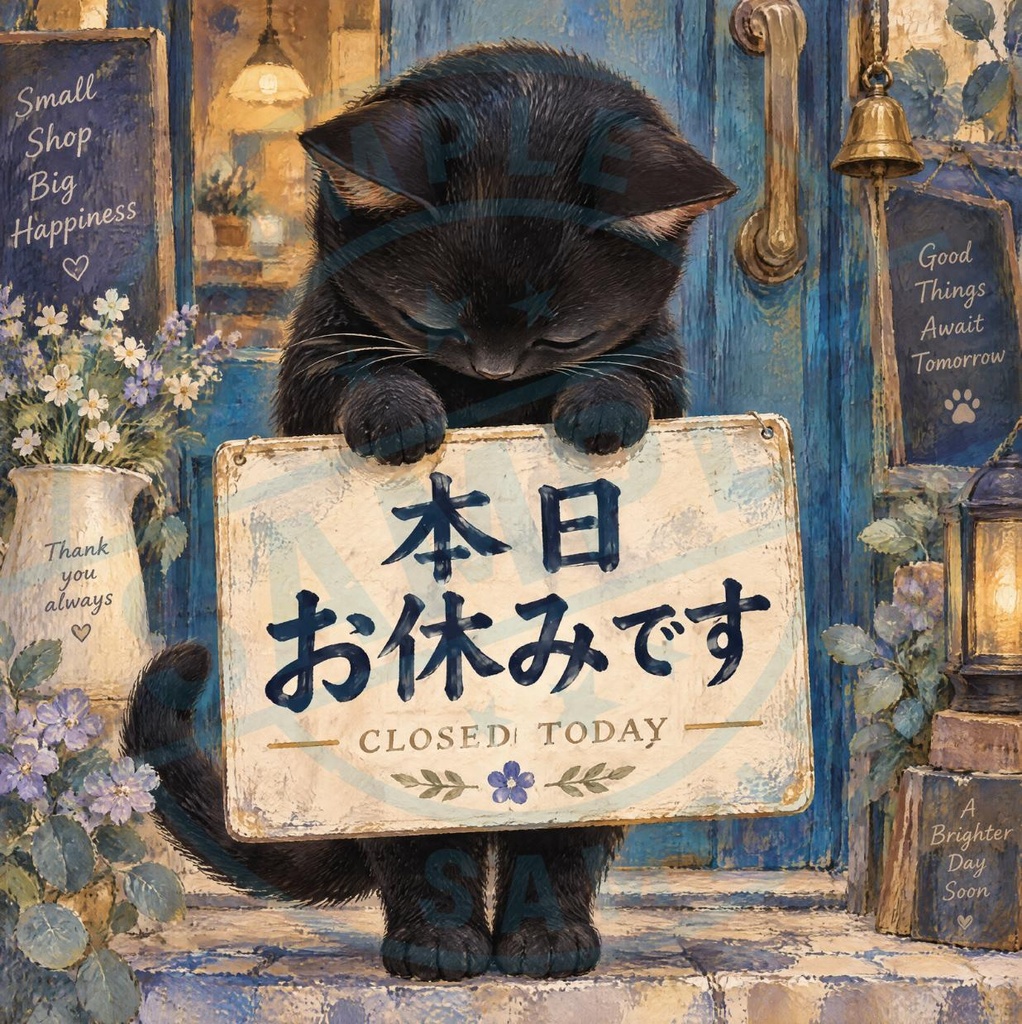 【黒猫 SIGNATURE】本日お休みです（CLOSED TODAY） 店舗・定休日・休業用看板ステッカー