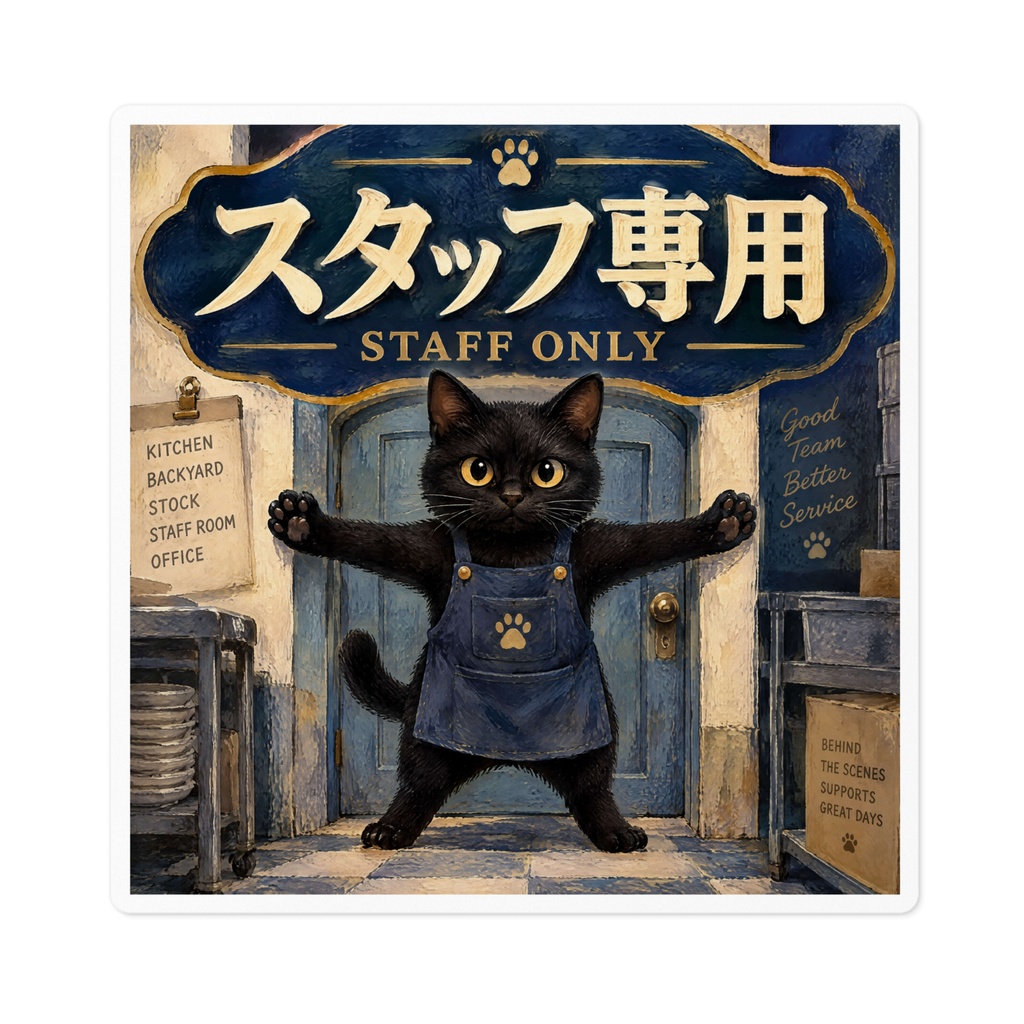 【黒猫 SIGNATURE】スタッフ専用(STAFF ONLY) 店舗・厨房・スタッフルーム用ドアステッカー
