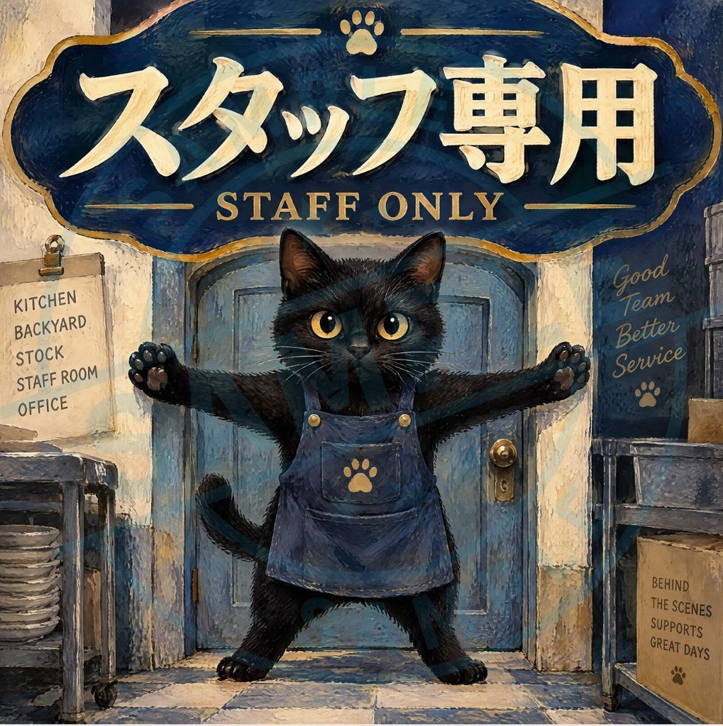 【黒猫 SIGNATURE】スタッフ専用（STAFF ONLY） 店舗・厨房・スタッフルーム用ドアステッカー
