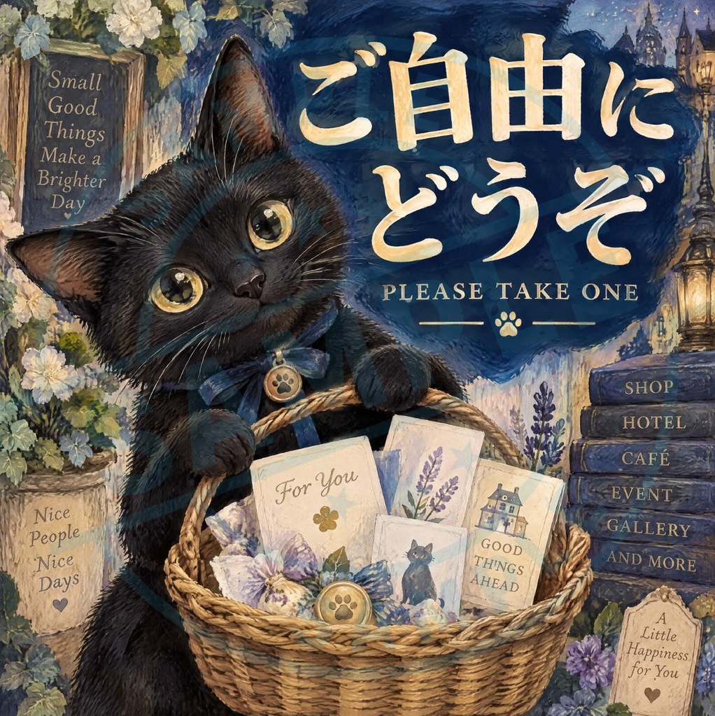 【黒猫 SIGNATURE】ご自由にどうぞ（PLEASE TAKE ONE） 店舗・ショップカード用ステッカー