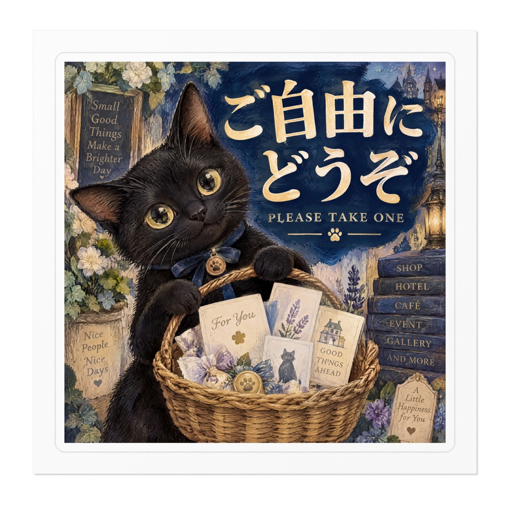 【黒猫 SIGNATURE】ご自由にどうぞ(PLEASE TAKE ONE) 店舗・ショップカード用ステッカー