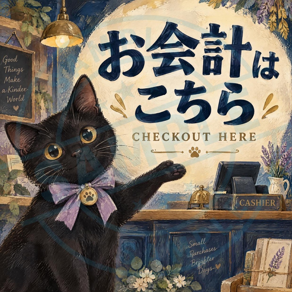 【黒猫 SIGNATURE】お会計はこちら（CHECKOUT HERE） レジ・カウンター用案内ステッカー