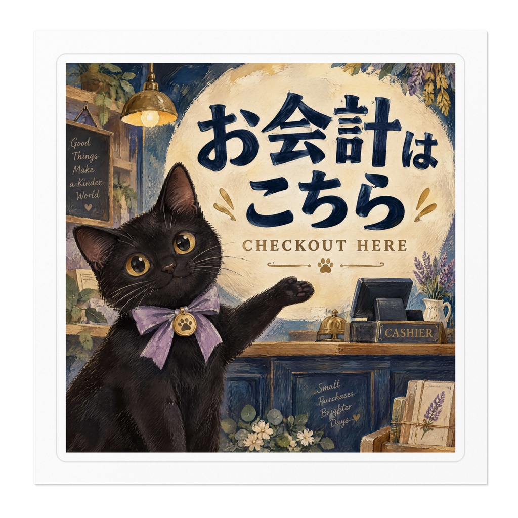 【黒猫 SIGNATURE】お会計はこちら(CHECKOUT HERE) レジ・カウンター用案内ステッカー
