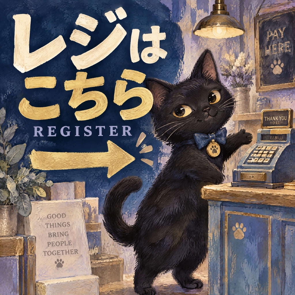 【黒猫 SIGNATURE】レジはこちら（REGISTER） 矢印付き・店舗＆イベント用案内ステッカー