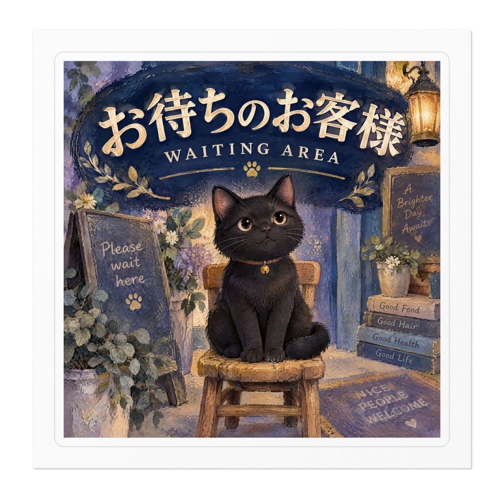 【黒猫 SIGNATURE】お待ちのお客様(WAITING AREA) 待合席・店舗用案内ステッカー
