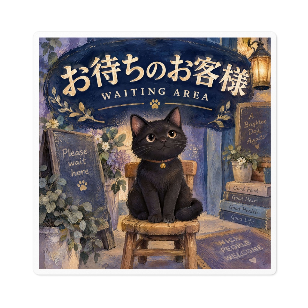 【黒猫 SIGNATURE】お待ちのお客様(WAITING AREA) 待合席・店舗用案内ステッカー
