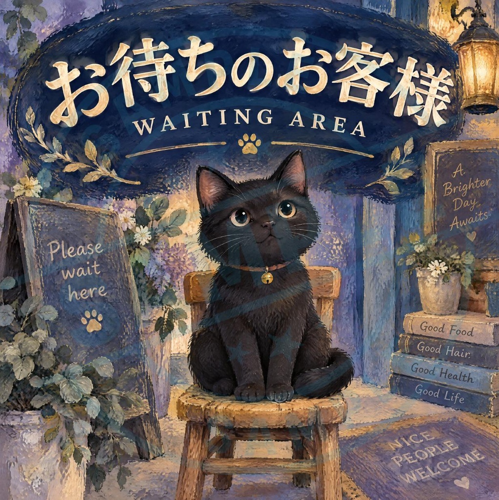 【黒猫 SIGNATURE】お待ちのお客様（WAITING AREA） 待合席・店舗用案内ステッカー