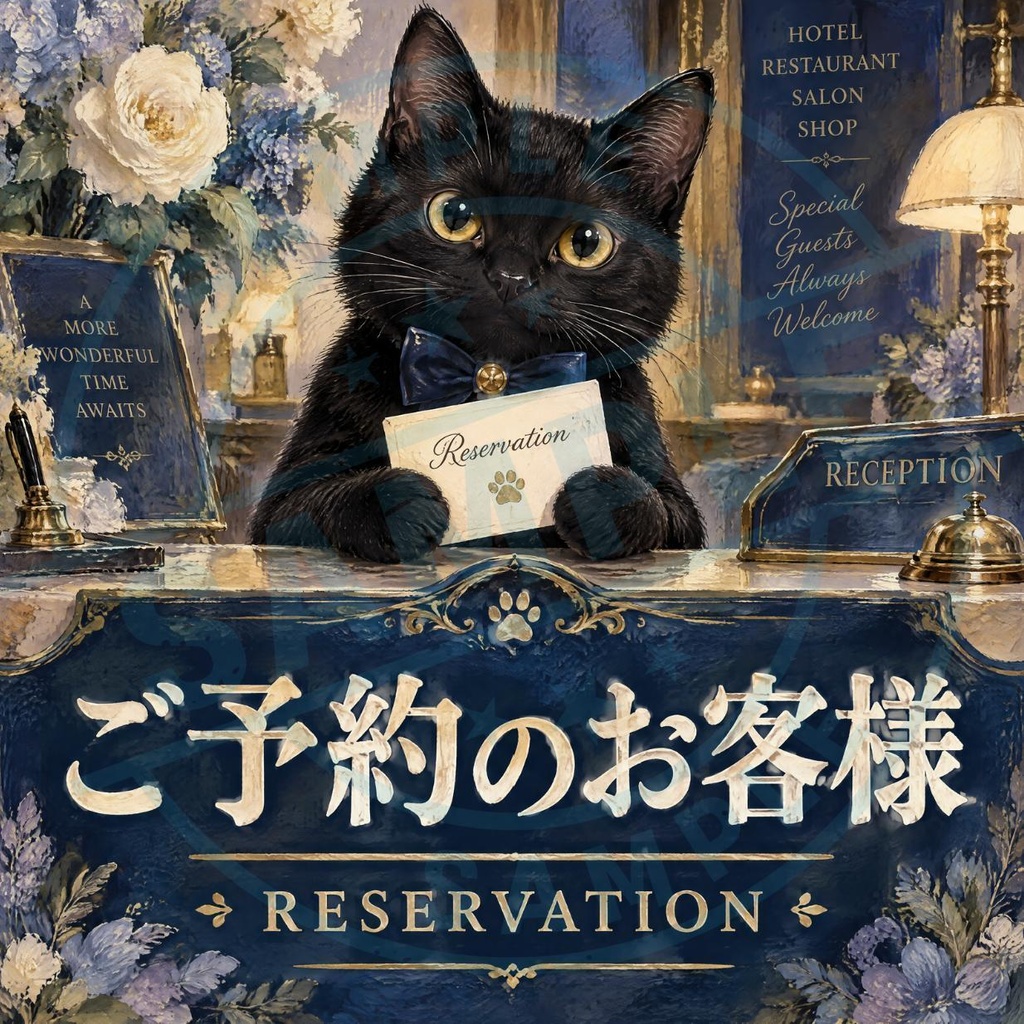 【黒猫 SIGNATURE】ご予約のお客様（RESERVATION） ホテル・サロン用受付ステッカー