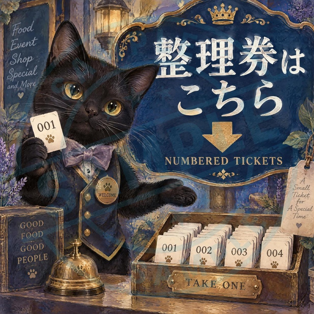 【黒猫 SIGNATURE】整理券はこちら（NUMBERED TICKETS） 店舗・発券機用案内ステッカー
