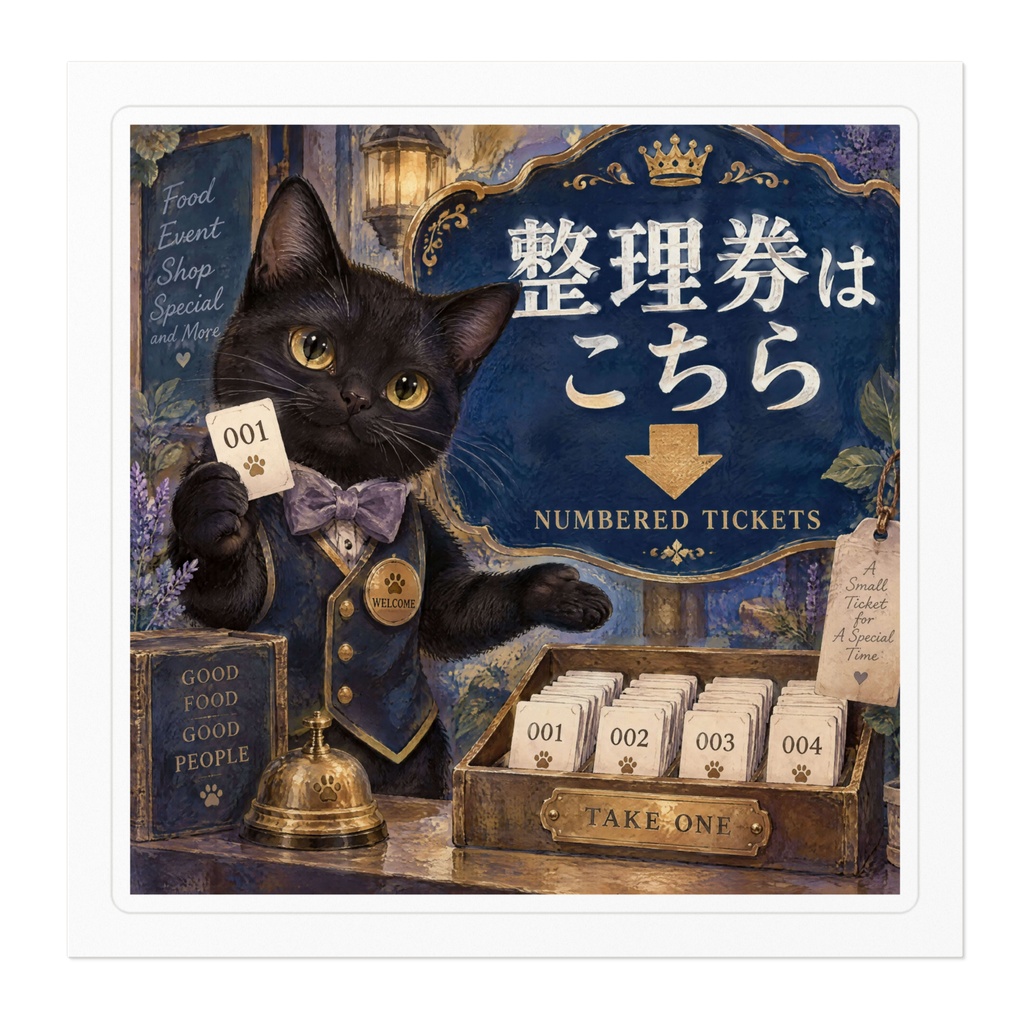 【黒猫 SIGNATURE】整理券はこちら(NUMBERED TICKETS) 店舗・発券機用案内ステッカー
