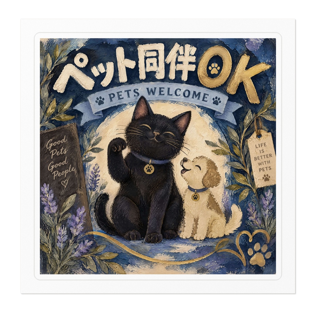 【黒猫 SIGNATURE】ペット同伴OK(PETS WELCOME) カフェ・テラス席用案内ステッカー