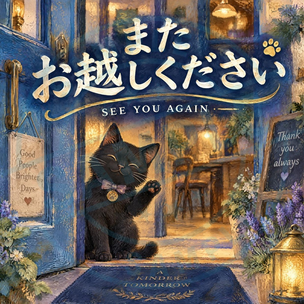 【黒猫 SIGNATURE】またお越しください（SEE YOU AGAIN） 出口・店舗用お見送りステッカー