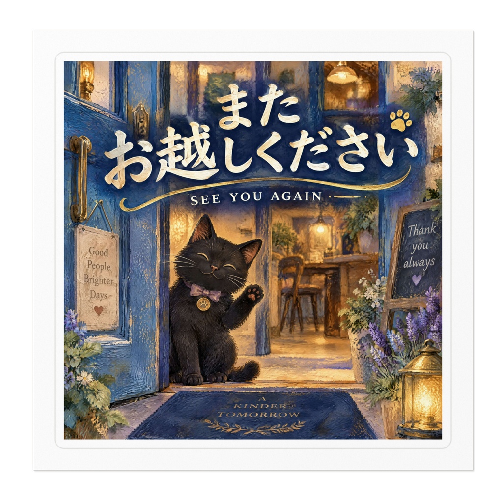 【黒猫 SIGNATURE】またお越しください(SEE YOU AGAIN) 出口・店舗用お見送りステッカー