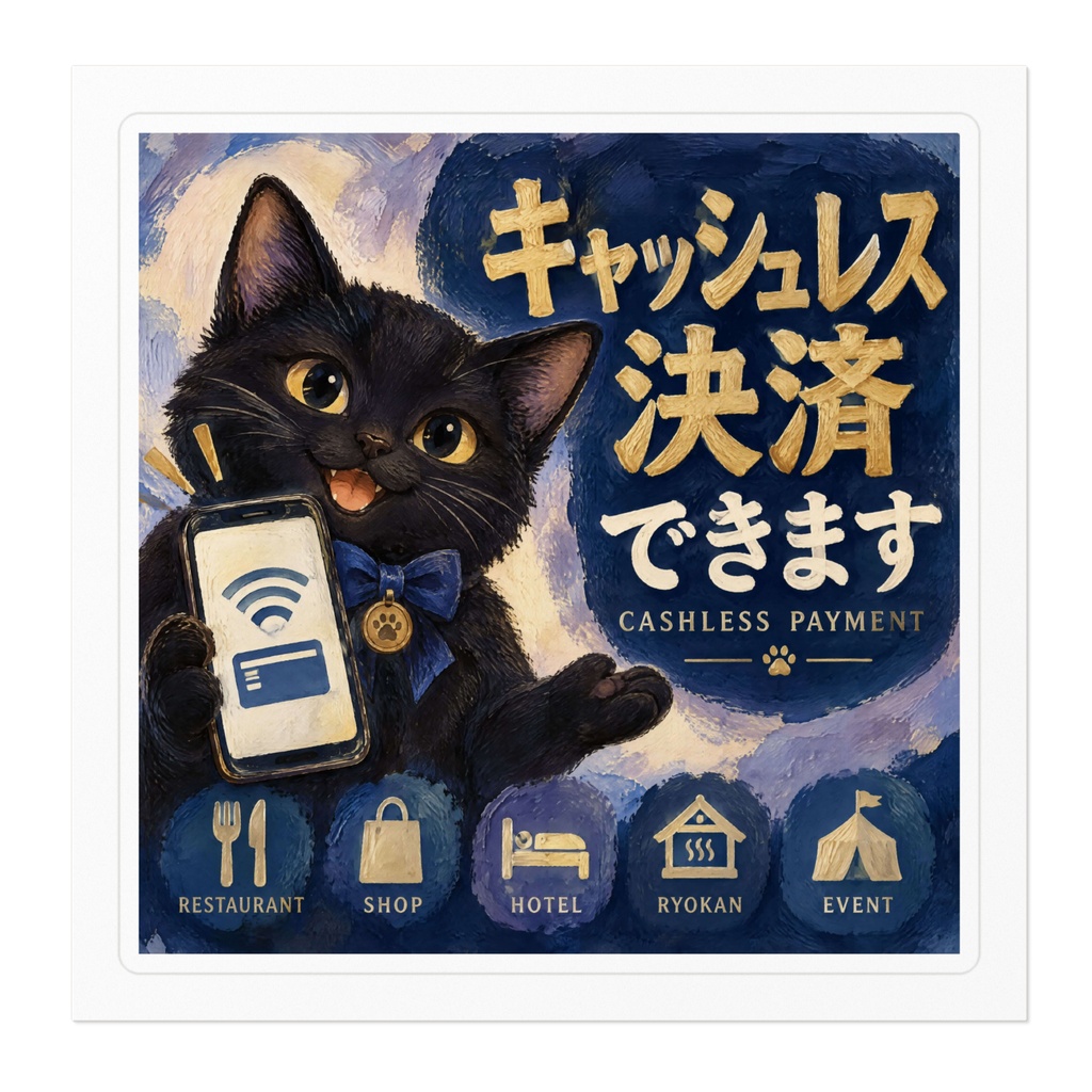 【黒猫 SIGNATURE】キャッシュレス決済できます(CASHLESS PAYMENT) 店舗・レジ用案内ステッカー