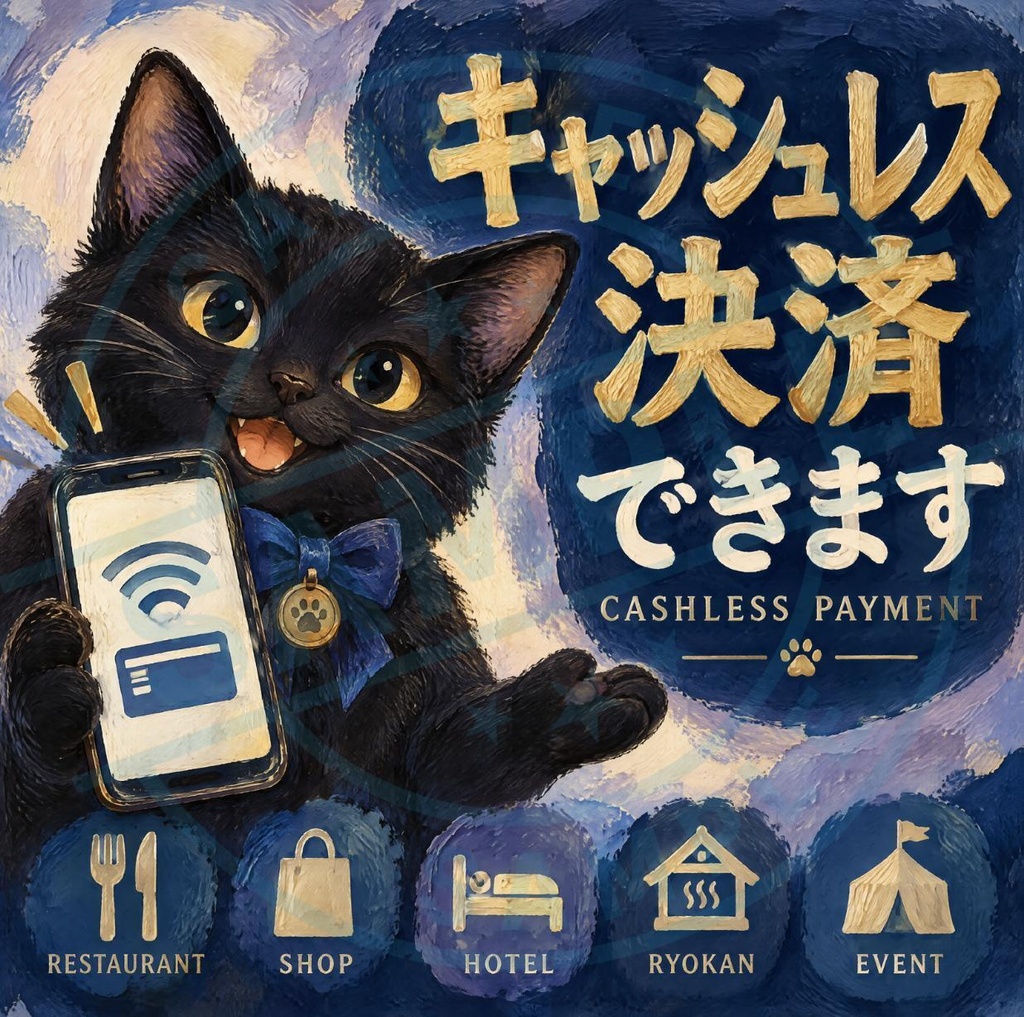 【黒猫 SIGNATURE】キャッシュレス決済できます（CASHLESS PAYMENT） 店舗・レジ用案内ステッカー