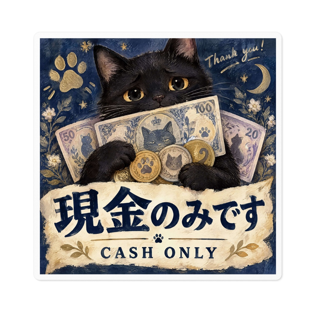 【黒猫 SIGNATURE】現金のみです(CASH ONLY) 店舗・レジ用案内ステッカー
