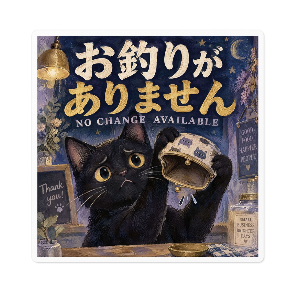 【黒猫 SIGNATURE】お釣りがありません(NO CHANGE AVAILABLE) 店舗・レジ用お願いステッカー