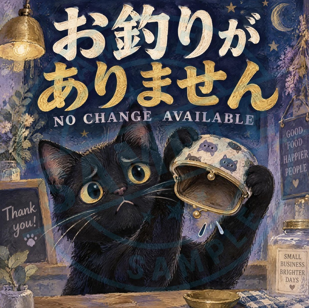 【黒猫 SIGNATURE】お釣りがありません（NO CHANGE AVAILABLE） 店舗・レジ用お願いステッカー