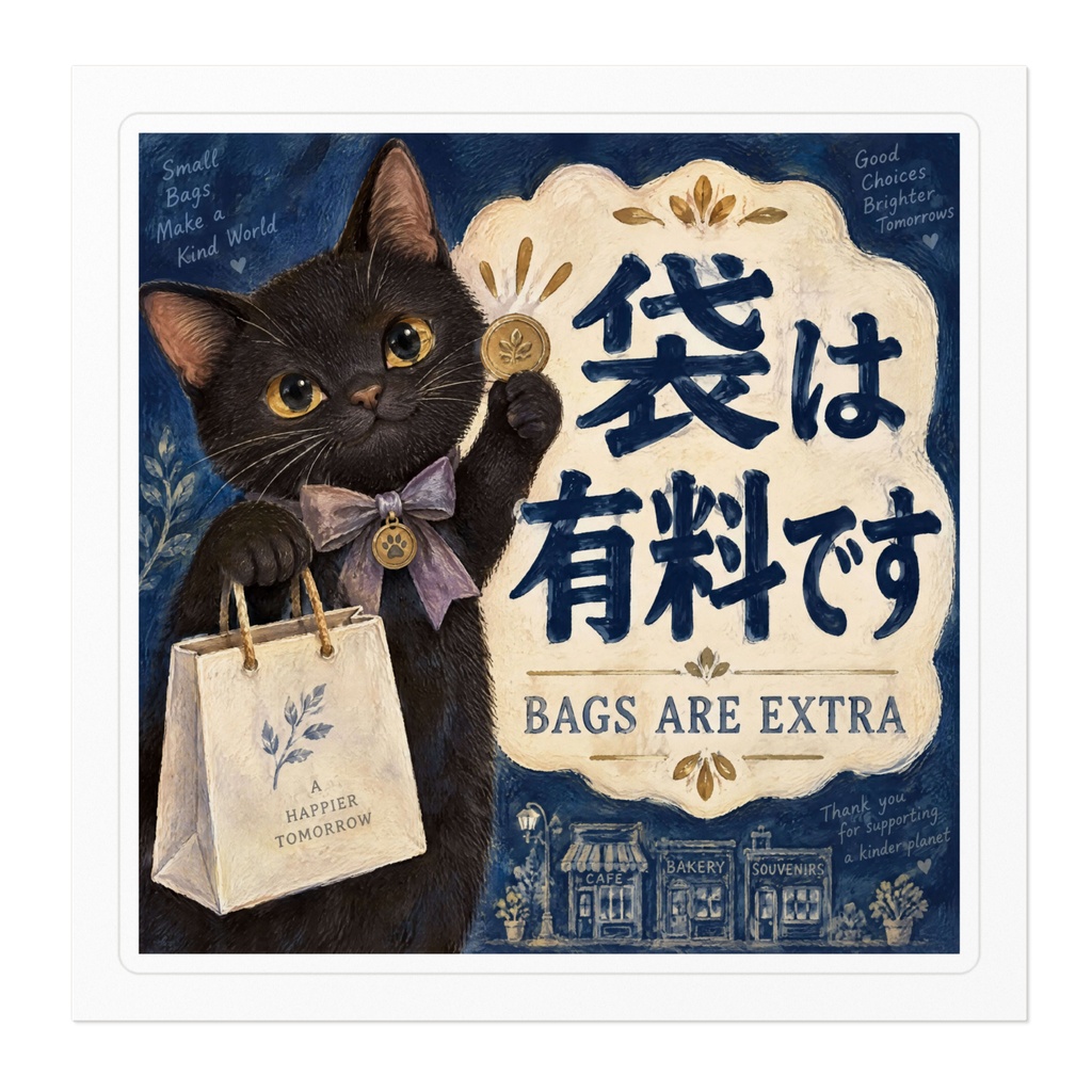 【黒猫 SIGNATURE】袋は有料です(BAGS ARE EXTRA) 店舗・レジ用案内ステッカー