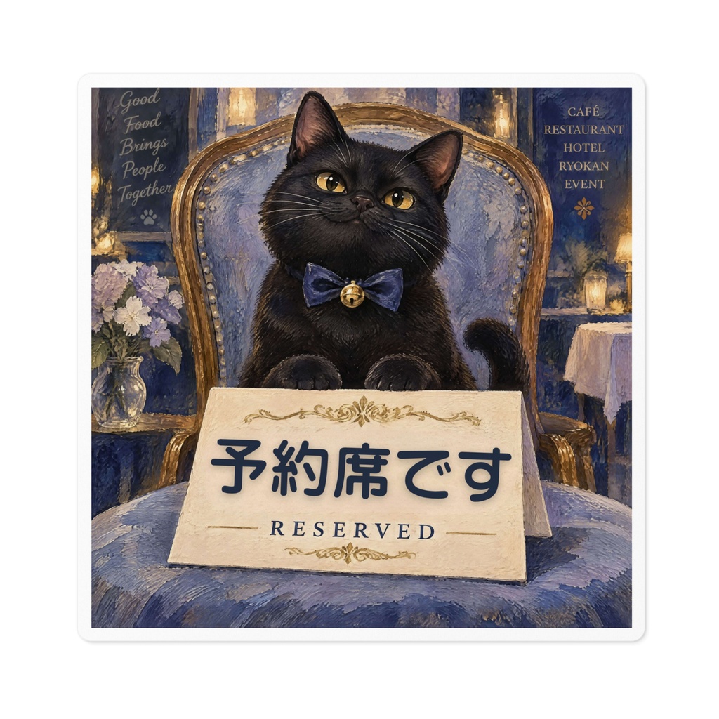 【黒猫 SIGNATURE】予約席です(RESERVED) カフェ・レストラン用卓上ステッカー