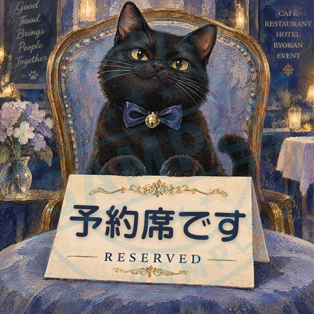 【黒猫 SIGNATURE】予約席です（RESERVED） カフェ・レストラン用卓上ステッカー