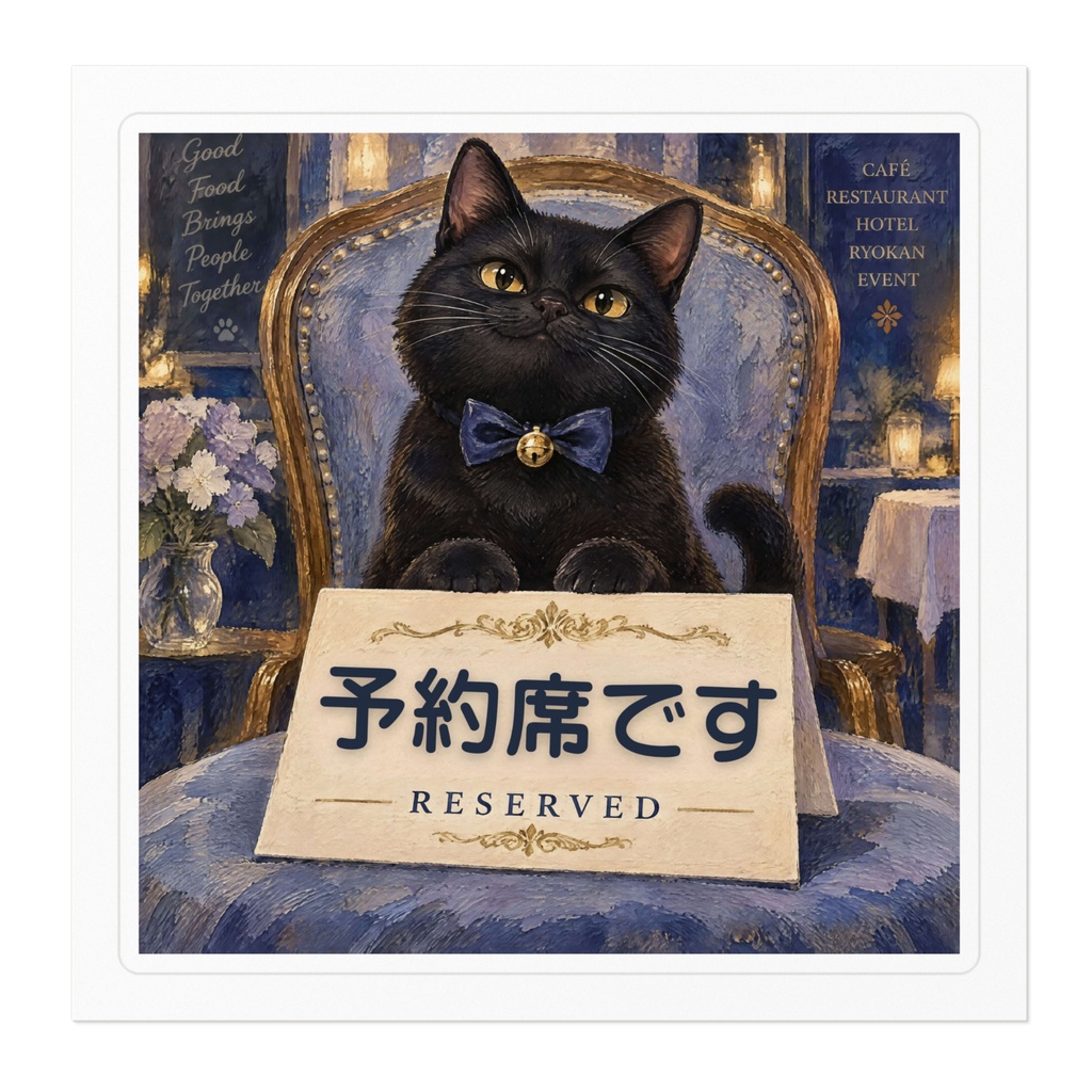 【黒猫 SIGNATURE】予約席です(RESERVED) カフェ・レストラン用卓上ステッカー