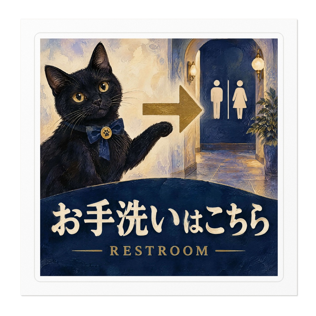 【黒猫 SIGNATURE】お手洗いはこちら(RESTROOM) 矢印付き・トイレ案内ステッカー