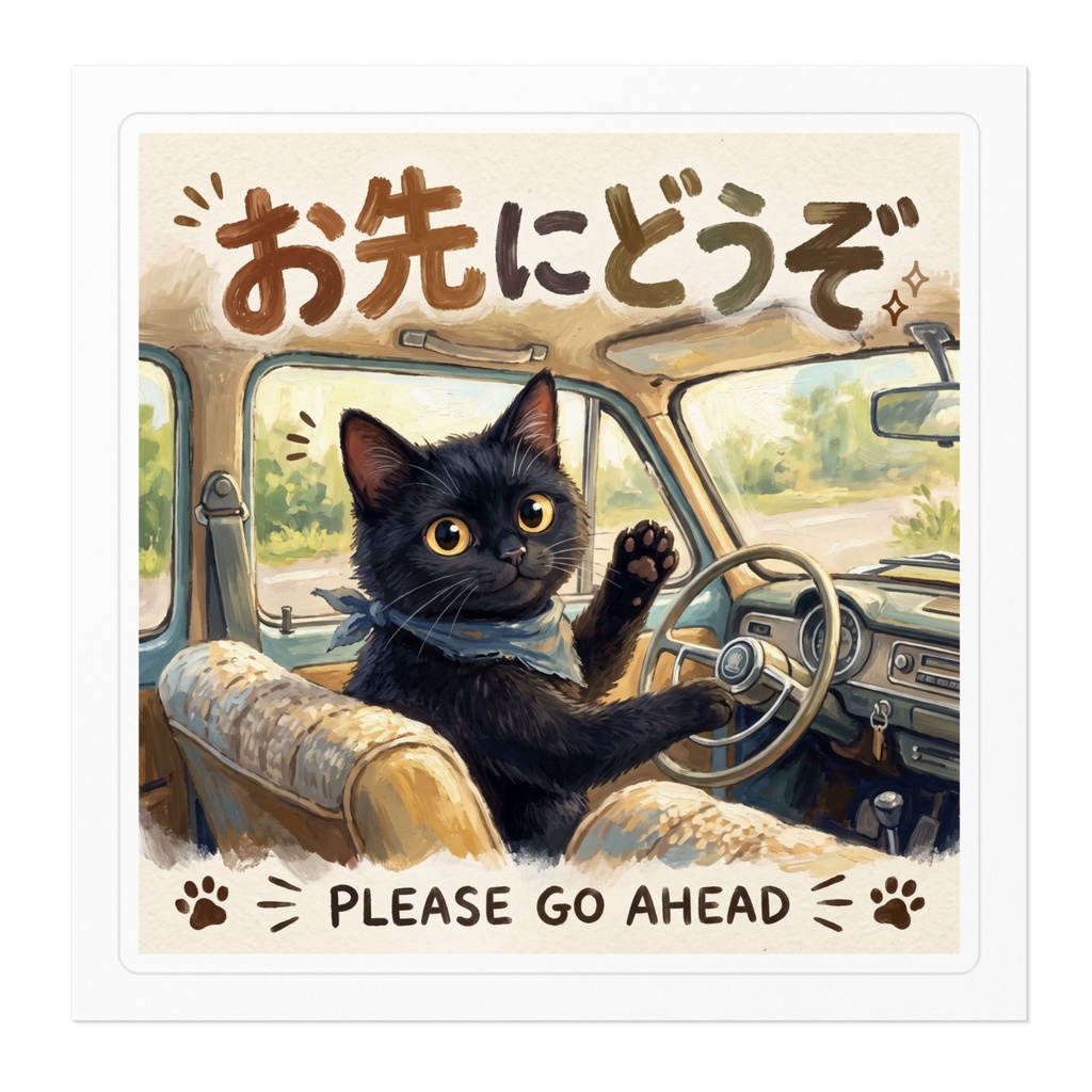 【黒猫 SIGNATURE】お先にどうぞ(PLEASE GO AHEAD) 車・リアガラス用カーステッカー