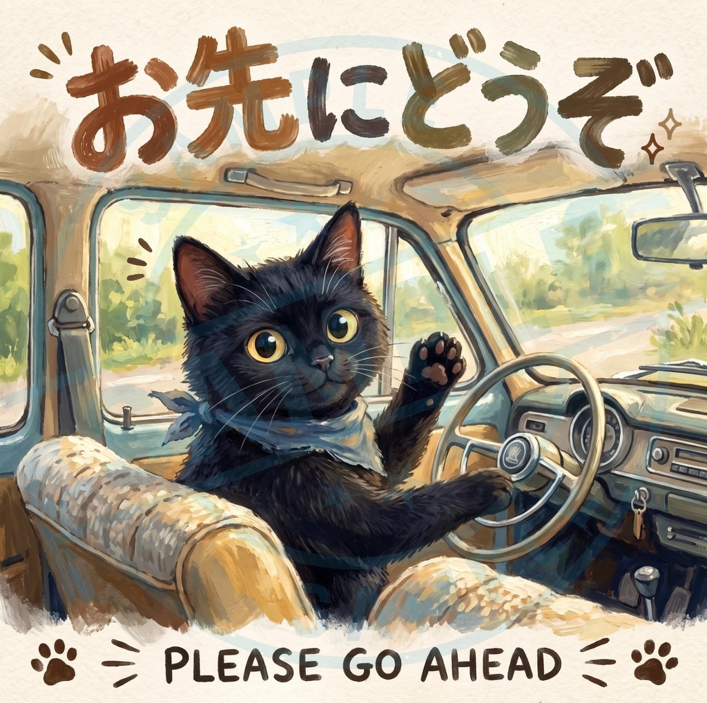 【黒猫 SIGNATURE】お先にどうぞ（PLEASE GO AHEAD） 車・リアガラス用カーステッカー