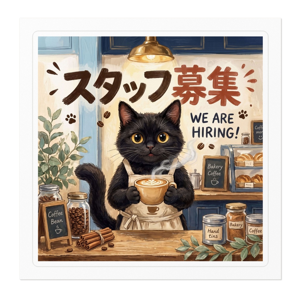 【黒猫 SIGNATURE】スタッフ募集(WE ARE HIRING!) 店舗・求人用看板ステッカー