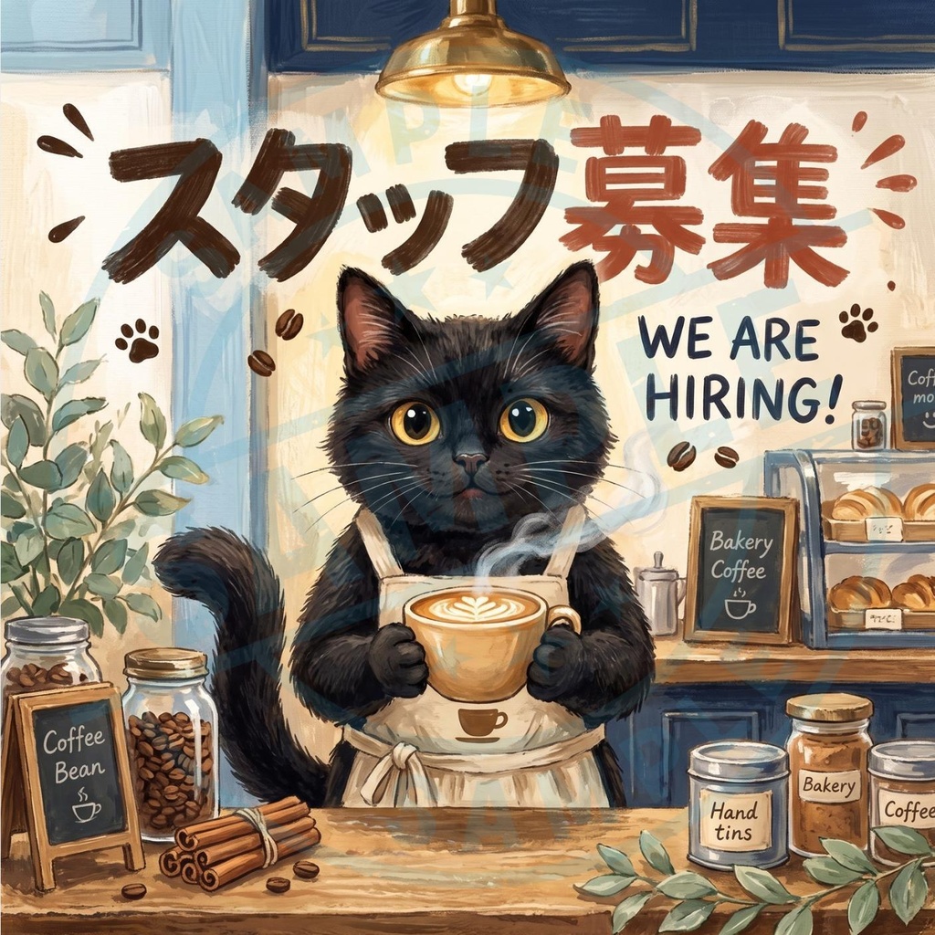 【黒猫 SIGNATURE】スタッフ募集（WE ARE HIRING!） 店舗・求人用看板ステッカー