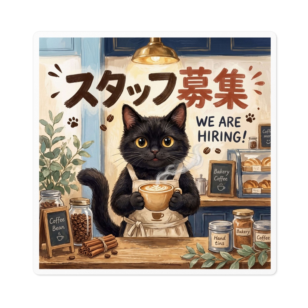 【黒猫 SIGNATURE】スタッフ募集(WE ARE HIRING!) 店舗・求人用看板ステッカー