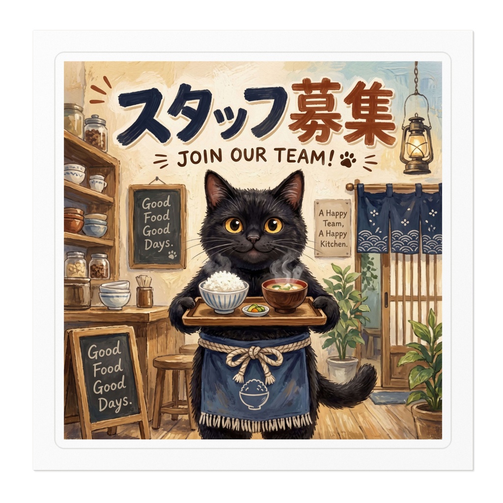 【黒猫 SIGNATURE】スタッフ募集(JOIN OUR TEAM!) 定食屋・和食店用求人ステッカー