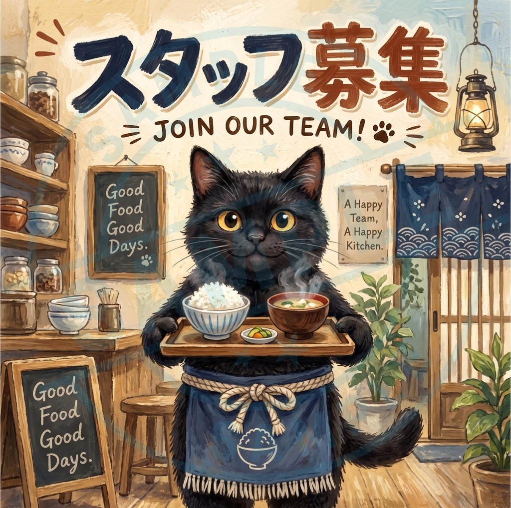 【黒猫 SIGNATURE】スタッフ募集（JOIN OUR TEAM!） 定食屋・和食店用求人ステッカー