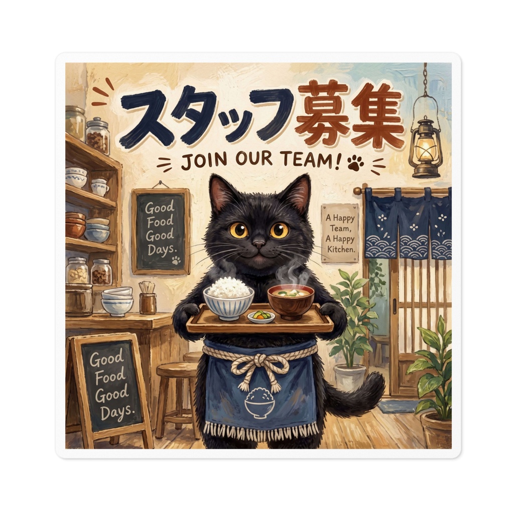 【黒猫 SIGNATURE】スタッフ募集(JOIN OUR TEAM!) 定食屋・和食店用求人ステッカー