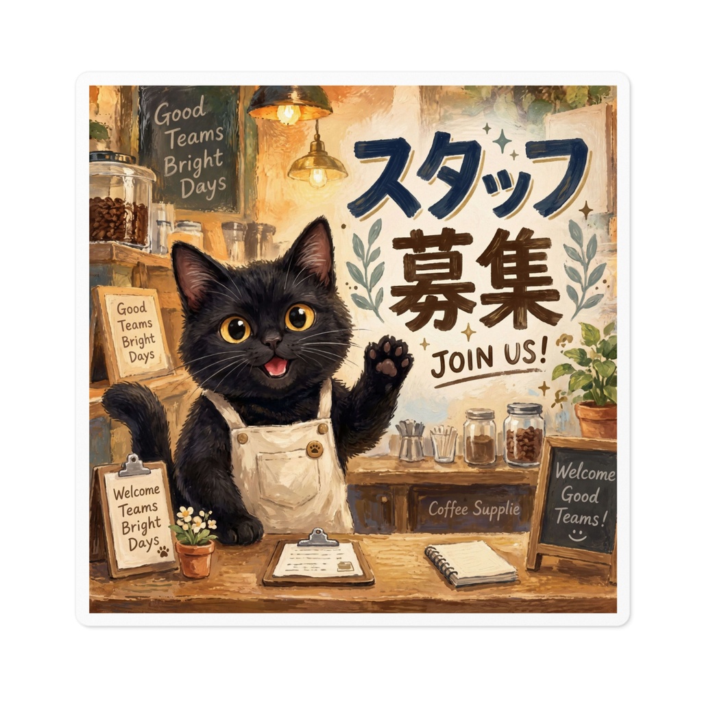 【黒猫 SIGNATURE】スタッフ募集(JOIN US!) カフェ・雑貨店用求人ステッカー