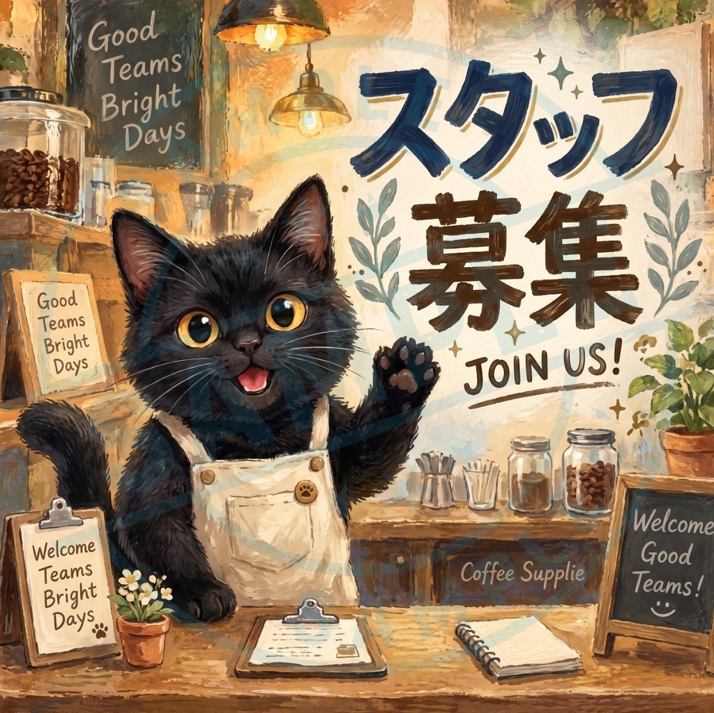【黒猫 SIGNATURE】スタッフ募集（JOIN US!） カフェ・雑貨店用求人ステッカー