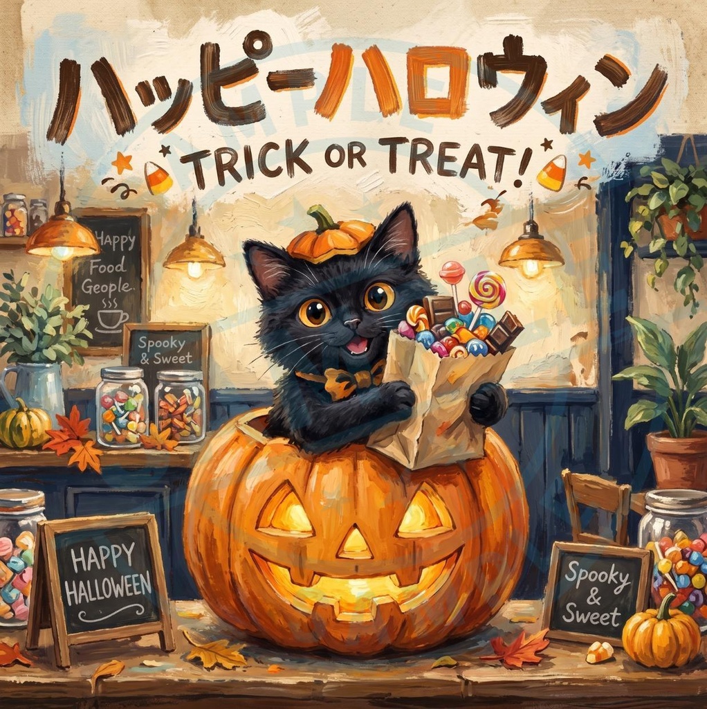 【黒猫 SIGNATURE】ハッピーハロウィン（TRICK OR TREAT!） 店舗・秋イベント用ステッカー