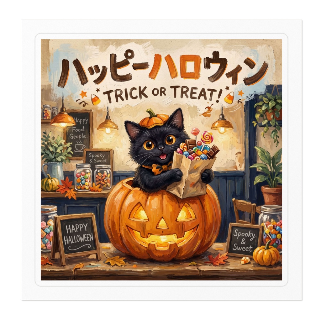 【黒猫 SIGNATURE】ハッピーハロウィン(TRICK OR TREAT!) 店舗・秋イベント用ステッカー