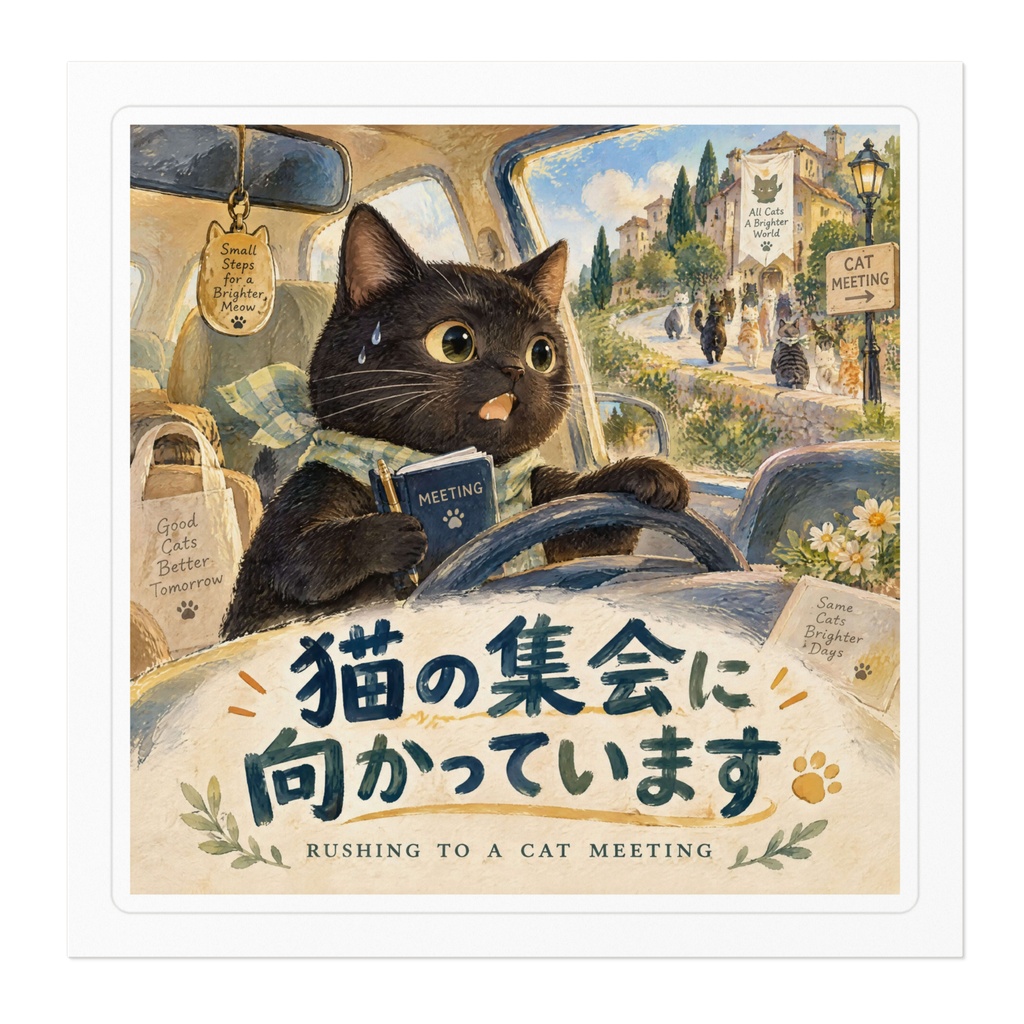 【黒猫 SIGNATURE】猫の集会に向かっています(RUSHING TO A CAT MEETING) 車・リアガラス用カーステッカー
