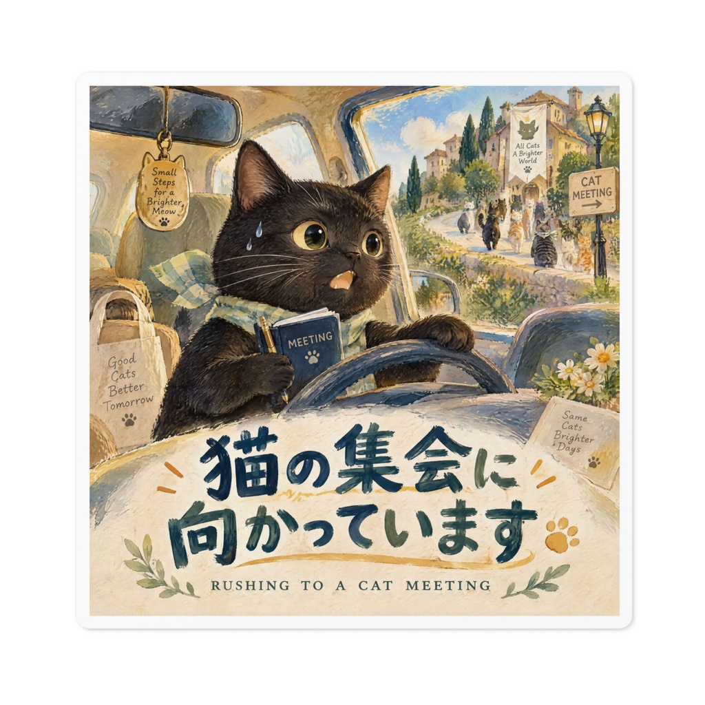 【黒猫 SIGNATURE】猫の集会に向かっています(RUSHING TO A CAT MEETING) 車・リアガラス用カーステッカー
