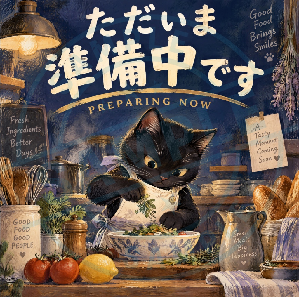 【黒猫 SIGNATURE】ただいま準備中です（PREPARING NOW） 飲食店・カフェ用看板ステッカー