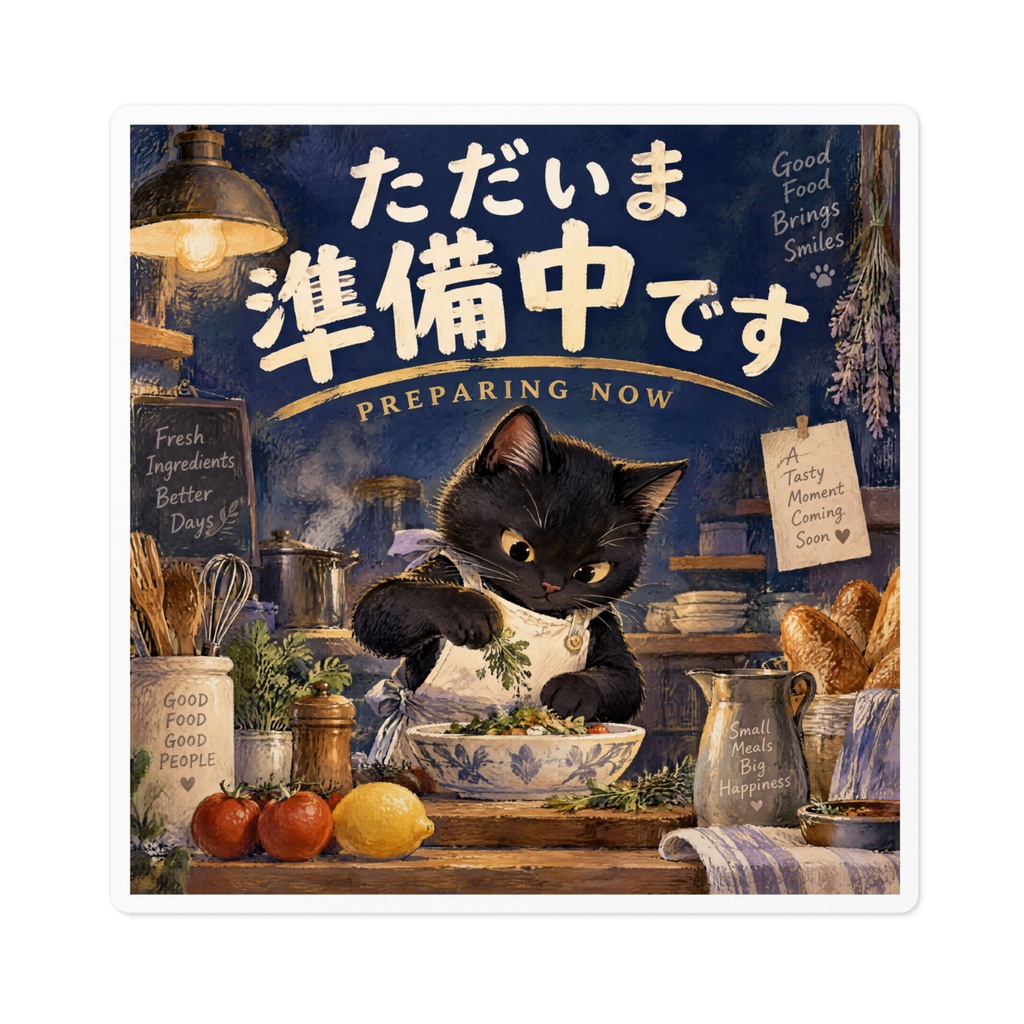 【黒猫 SIGNATURE】ただいま準備中です(PREPARING NOW) 飲食店・カフェ用看板ステッカー