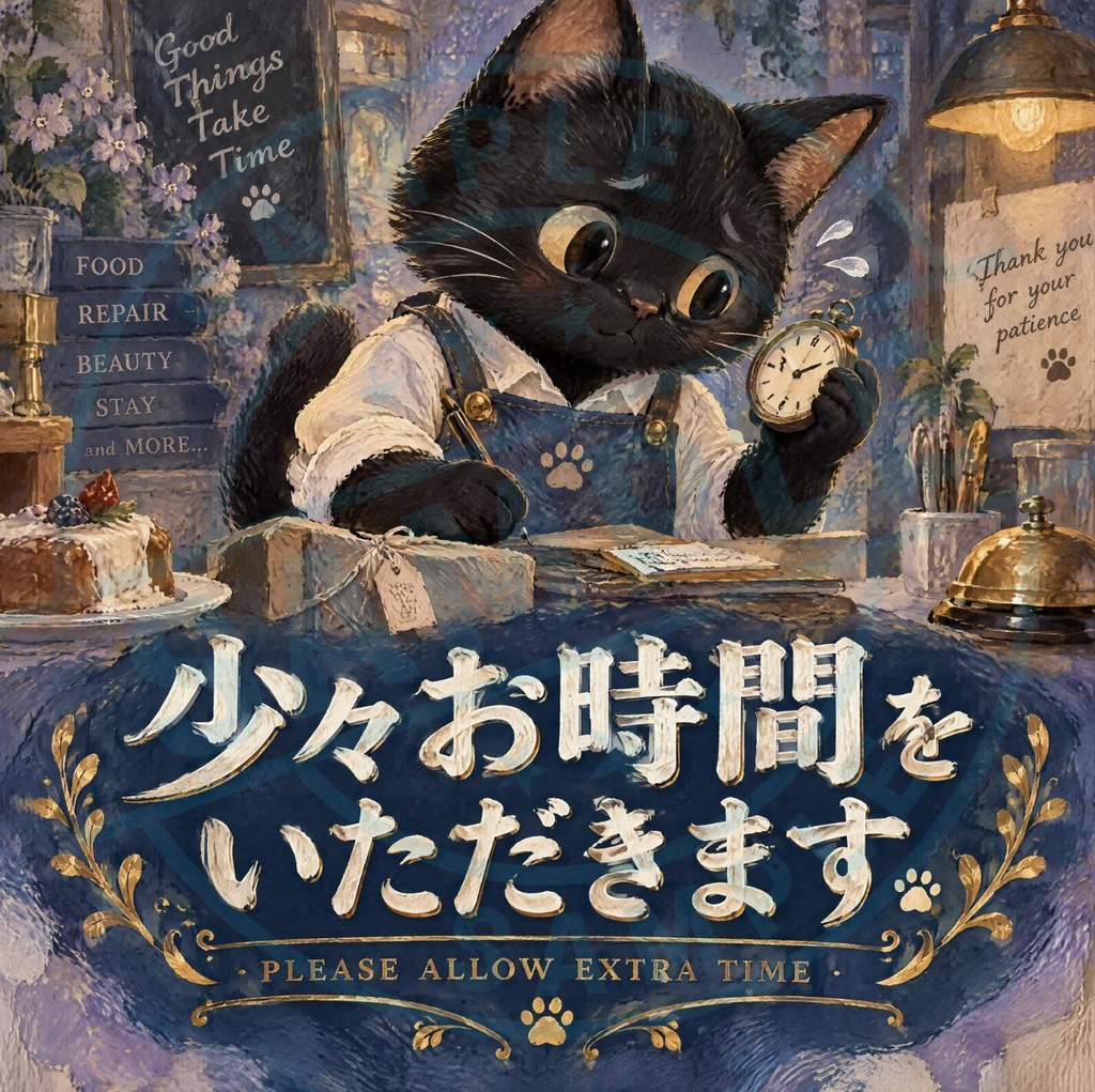 【黒猫 SIGNATURE】少々お時間をいただきます（PLEASE ALLOW EXTRA【黒猫 SIGNATURE】少々お時間をいただきます（PLEASE ALLOW EXTRA TIME） 飲食店・店舗用案内ステッカー TIME） 飲食店・店舗用案内ステッカー