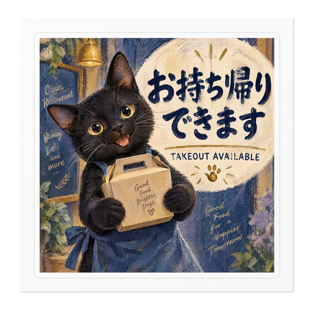 【黒猫 SIGNATURE】お持ち帰りできます(TAKEOUT AVAILABLE) 店舗・テイクアウト用看板ステッカー