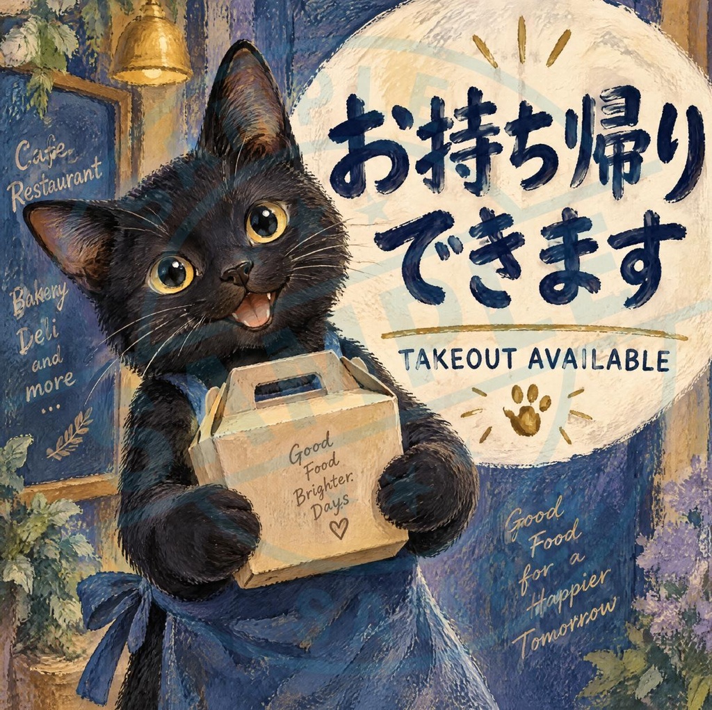 【黒猫 SIGNATURE】お持ち帰りできます（TAKEOUT AVAILABLE） 店舗・テイクアウト用看板ステッカー