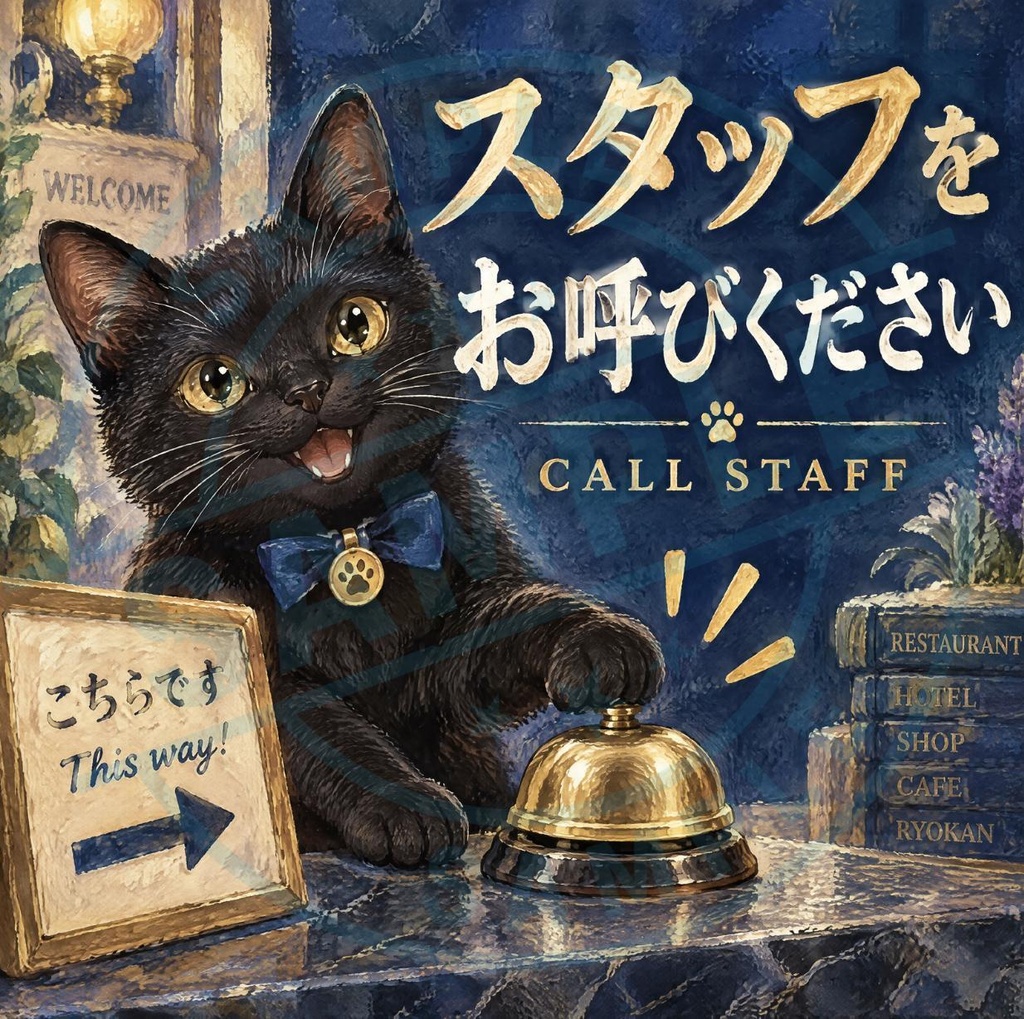 【黒猫 SIGNATURE】スタッフをお呼びください（CALL STAFF） 店舗・受付用呼び鈴ステッカー
